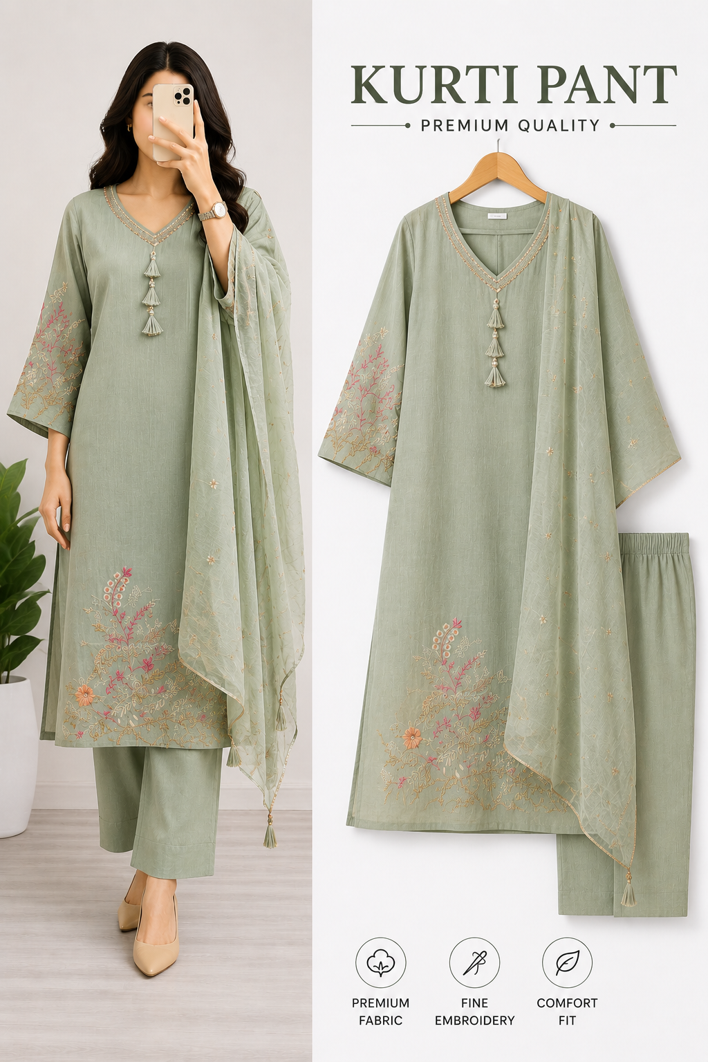Kurti pant with dupatta 