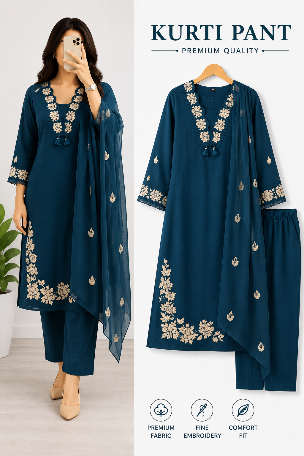 Kurti pant with dupatta 