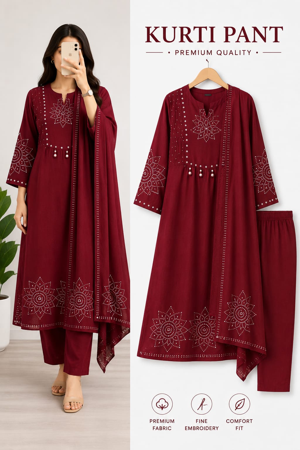 Kurti pant with dupatta 